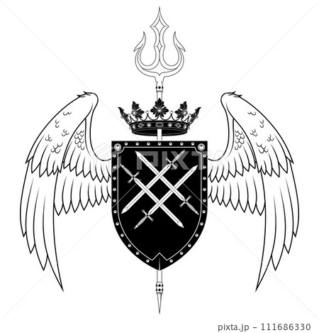 Heraldic shield with wings 111686330