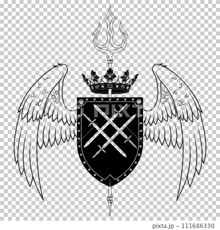 Heraldic shield with wings 111686330