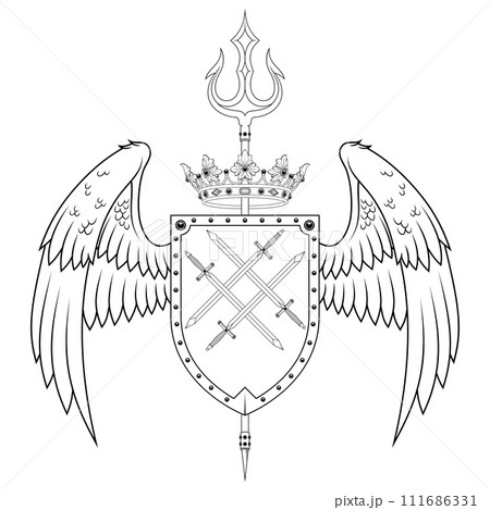 Heraldic shield with wings 111686331