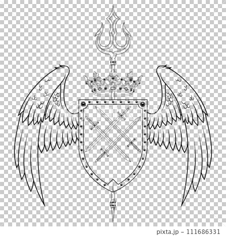 Heraldic shield with wings 111686331