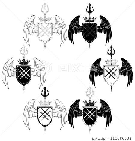 Heraldic shield with wings 111686332
