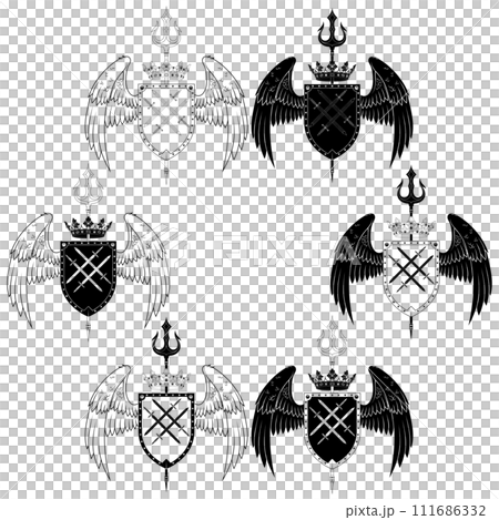 Heraldic shield with wings 111686332
