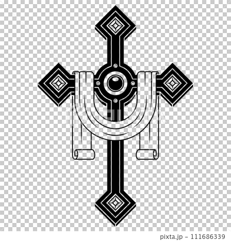 Christian cross surrounded by ribbon Christian cross surrounded by ribbon 111686339