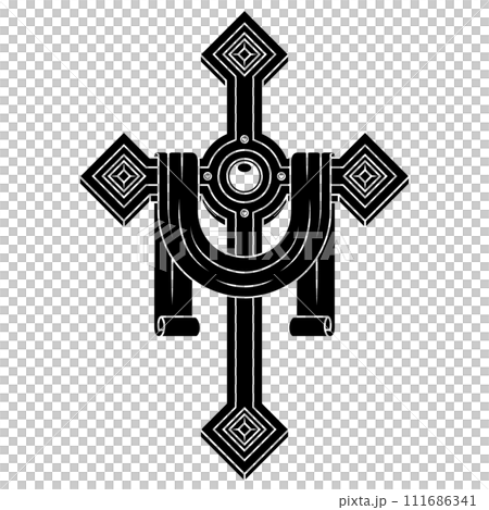 Christian cross surrounded by ribbon Christian cross surrounded by ribbon 111686341