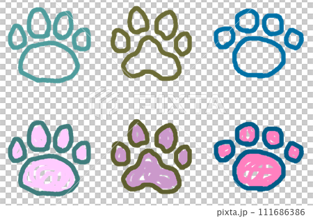 ペットで飼う犬や猫の可愛い肉球イラスト 111686386