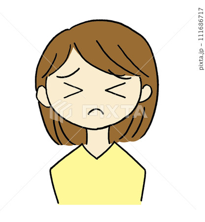 ギュッと目をつむり何かを我慢している表情の女性のイラスト 111686717