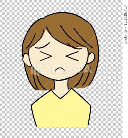 ギュッと目をつむり何かを我慢している表情の女性のイラスト 111686717