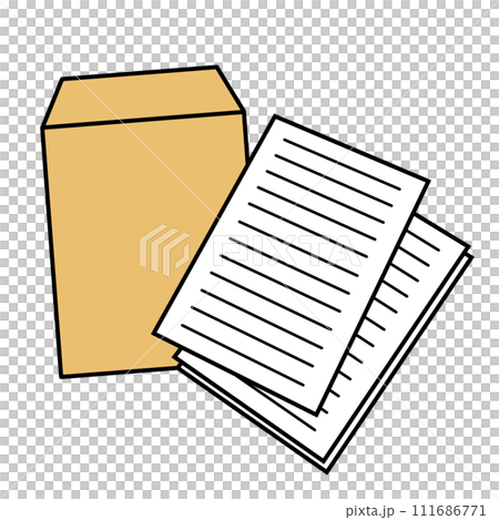 複数枚の書類や資料と封筒のカラーアイコンイラスト 111686771