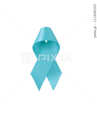 Turquoise awareness ribbon isolated on white background 111688103