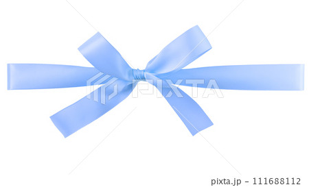 Light blue ribbon with bow isolated on white background 111688112