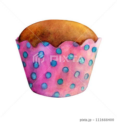 Cupcake muffin watercolor drawing in nice paper. Cake bakery tasty dessert illustration. Birthday celebration pastry aquarelle picture isolated on white background. Delicious yummy party cafe food Cupcake muffin watercolor drawing in nice paper. Cake bakery tasty dessert illustration. Birthday celebration pastry aquarelle picture isolated on white background. Delicious yummy party cafe food 111688400