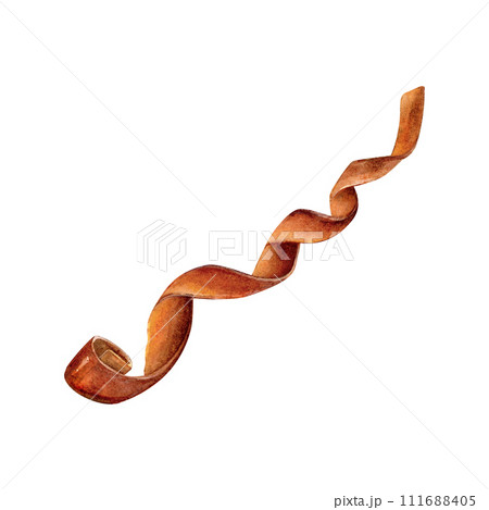 Chocolate spiral volute watercolor drawing. Sweet sugar treat chips. Confection cocoa cake decoration. Milk tasty dessert isolated white background. Dark bittersweet aquarelle delisious. Spring helix 111688405