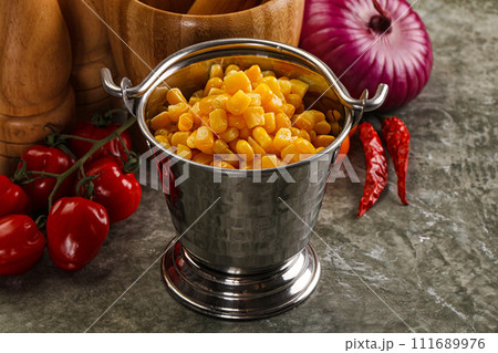 Sweet canned ripe corn grain 111689976