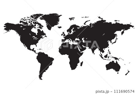 Black and white world map silhouette on white background. Black and white world map silhouette on white background. 111690574