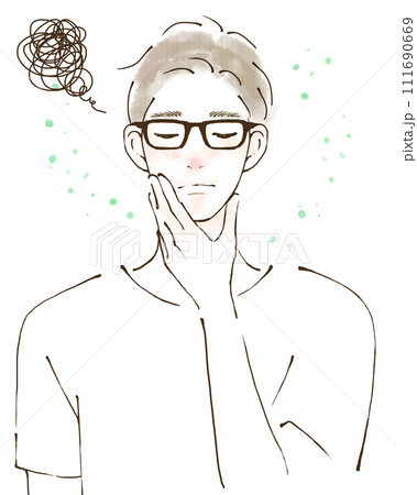 花粉症に悩まされるメガネをかけた男性のイラスト 手描き 花粉症に悩まされるメガネをかけた男性のイラスト 手描き 111690669