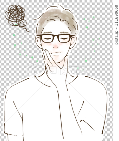 花粉症に悩まされるメガネをかけた男性のイラスト 手描き 花粉症に悩まされるメガネをかけた男性のイラスト 手描き 111690669