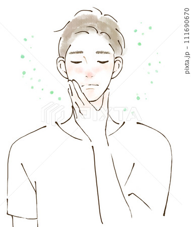花粉症に悩む男性のイラスト　くしゃみ　鼻水　鼻づまり 111690670