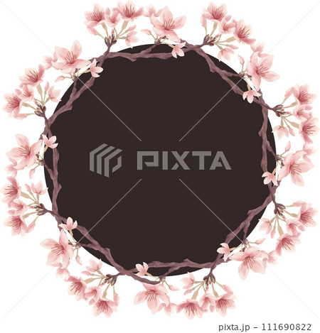黒色の桜の丸型ベクターフレーム（水彩風） 111690822