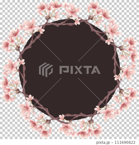 黒色の桜の丸型ベクターフレーム（水彩風） 111690822