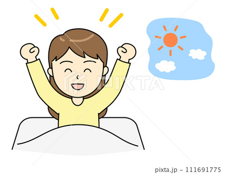 良い睡眠をとり朝にスッキリ起床する健康な若い女性 111691775