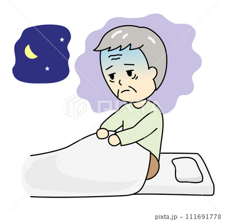 夜中に眠れなくてつらそうな不眠症のおじいさん 夜中に眠れなくてつらそうな不眠症のおじいさん 111691778