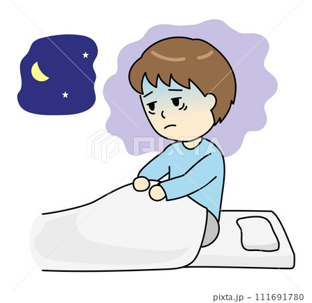 夜中に眠れなくてつらそうな不眠症の若い男性 夜中に眠れなくてつらそうな不眠症の若い男性 111691780