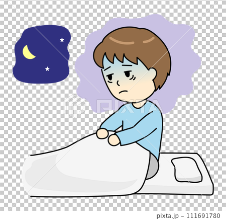 夜中に眠れなくてつらそうな不眠症の若い男性 夜中に眠れなくてつらそうな不眠症の若い男性 111691780