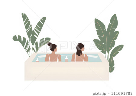 露天風呂でくつろぐ2人の女性-3 111691785