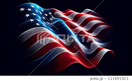Abstract American Flag in Dynamic Wave Design - Patriotic Digital Art.  111691921