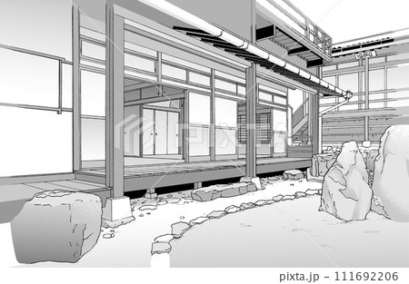 漫画風ペン画イラスト 和風_縁側 漫画風ペン画イラスト 和風_縁側 111692206