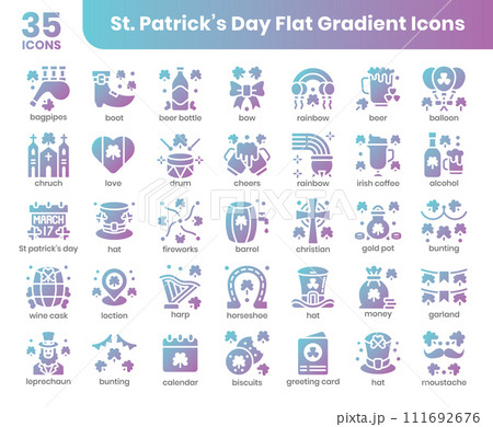 St Patrick's Day Outline Icons Set 111692676