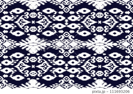 Ikat tribal Indian seamless pattern. Ethnic Aztec fabric carpet mandala ornament native boho chevron textile.Geometric African American oriental traditional vector illustrations. Embroidery style. 111693206