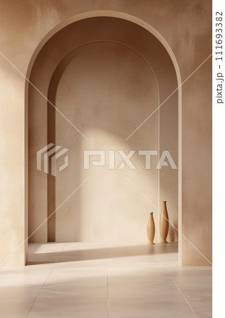 AI-generated content. Minimalist Arched Architecture in Earth Tones 111693382