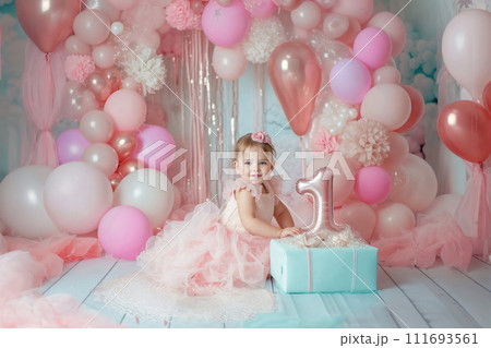 AI-generated content. Little Girl's First Birthday Party with Pink Decorations 111693561