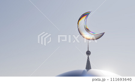 3d illustration arab mosque on the background of sunset in the desert, Ramadan concept 111693640