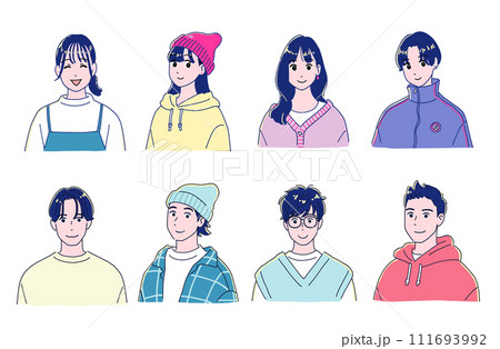 アニメ風のおしゃれな笑顔の男女8人セット 111693992
