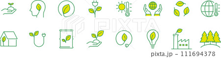 環境とクリーンエネルギーに関するカラーの線画アイコンセット 111694378