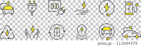 電気とエコカーに関するカラーの線画アイコンセット 電気とエコカーに関するカラーの線画アイコンセット 111694379