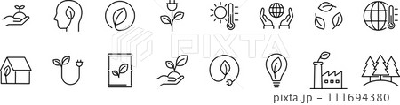 環境とクリーンエネルギーに関する線画アイコンセット 環境とクリーンエネルギーに関する線画アイコンセット 111694380