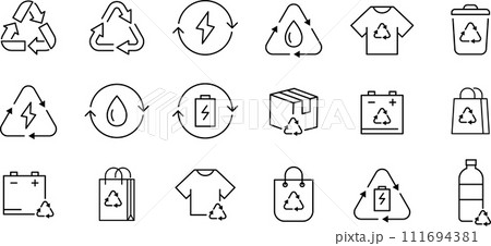 リサイクルに関する線画アイコンセット リサイクルに関する線画アイコンセット 111694381