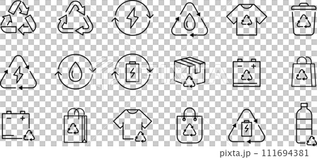 リサイクルに関する線画アイコンセット リサイクルに関する線画アイコンセット 111694381