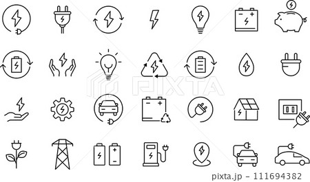 電気に関する線画アイコンセット 電気に関する線画アイコンセット 111694382