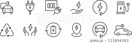 電気とエコカーに関する線画アイコンセット 電気とエコカーに関する線画アイコンセット 111694383