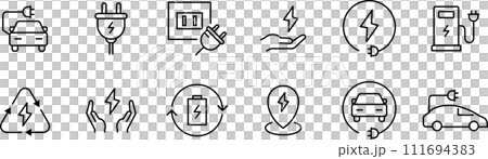 電気とエコカーに関する線画アイコンセット 電気とエコカーに関する線画アイコンセット 111694383