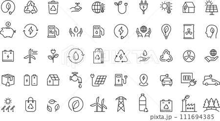 エネルギーと環境に関する線画アイコンセット エネルギーと環境に関する線画アイコンセット 111694385