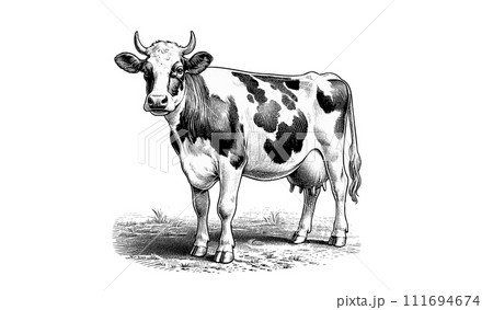 Vintage engraving of dairy cattle isolated on white BG 111694674