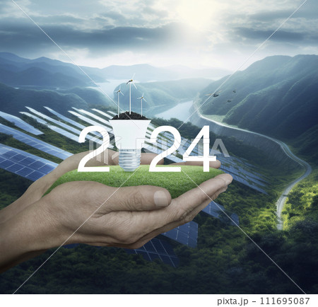 Happy new year 2024 ecological cover concept, Generative AI 111695087