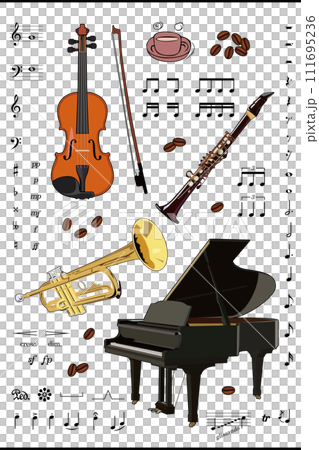 Musical-themed musical instrument materials using illustrations of musical instruments 111695236