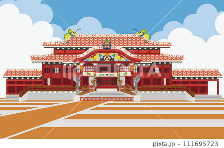 沖縄首里城の正殿（背景付）/ベクターイラスト 111695723