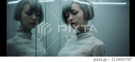 デジタルディスタンスの女性 111695797